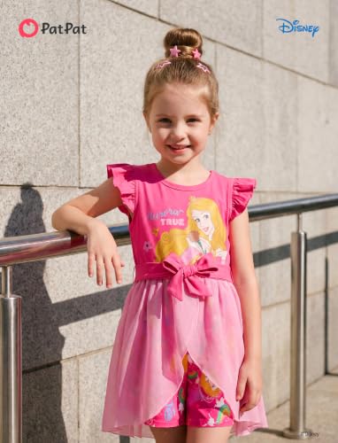 Image of Disney Princess Frozen Elsa Minnie Mouse Stitch Toddler Girl Romper With Skirt Overlay Summer Jumpsuit with Bow 2-6 Years