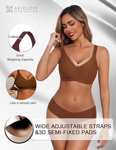 Image of Avidlove Bras for Women Seamless Bra Full Coverage T Shirt Bralettes V Neck Wireless Bra Comfortable Brassiere
