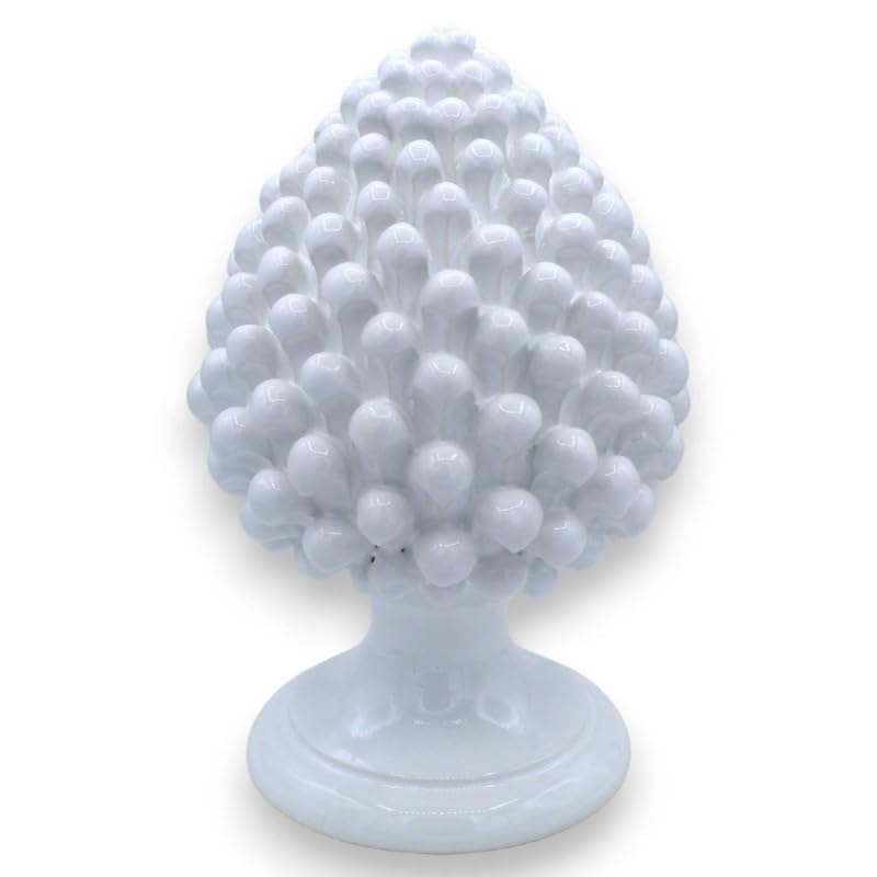 Pomme de pin en céramique blanche Capaci pour décoration salon et entrée