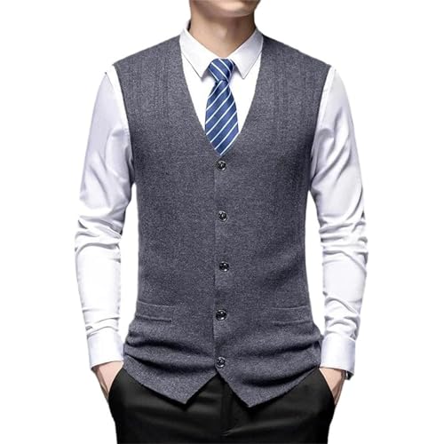 Men's Office Classic Sleeveless Knitted Cardigan Casual V-Neck Single Breasted Solid Wool Suit Vest