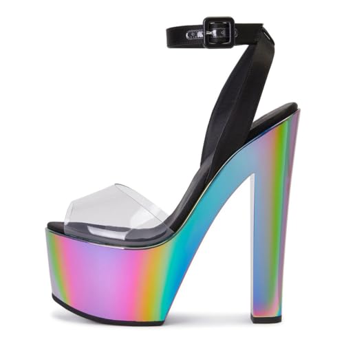 FSJ Women Super High Block Chunky Platform Heel Peep Toe Ankle Strap Sandals Sexy Slingback Buckle Prom Pump Shoes Size 4-16 US2