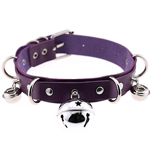 FM FM42 Purple PU Simulated Leather 4cm Large Bell Rivets Neckband Choker Necklace PN1886