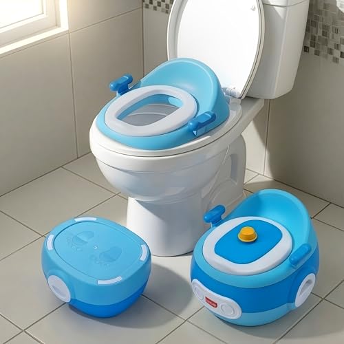 Image of LuvLap 3-in-1 Potty Training Seat for Kids 1-5 Years: Comfortable Baby Potty with Removable Pot, Safety Handles, Splash Guard & Anti-Slip Base for Secure Home Toilet Training, Blue