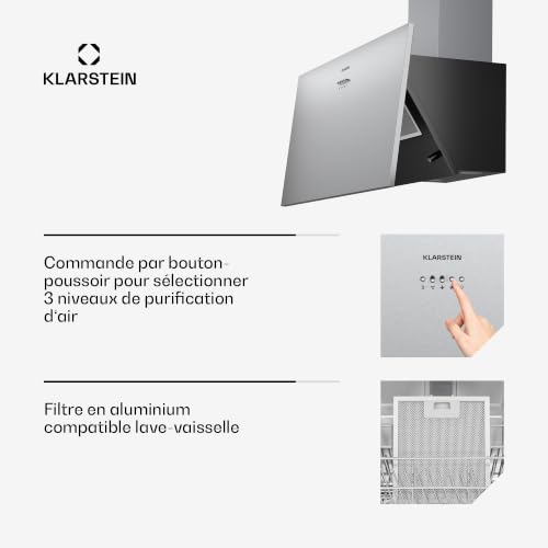 Hotte Inclinée Lining Mode Évacuation Et Recyclage D'air Design Haut De Gamme 557 M³h 90 Cm - vue 7