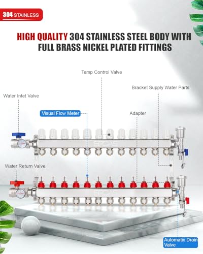 Gpoas 167643-5350-1110405681 12-Loop Radiant Floor Heating Manifold Pex Tubing Radiant Heat Manifolds thumb #1