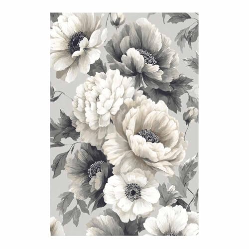 XENIOU Arte Floral De La Pared, Lienzos Cuadros Diseño de anémonas monocromas para Salon Décor Dormitorio Oficina Pasillo Cocina Baño（Azul-40x60cm Sin marco