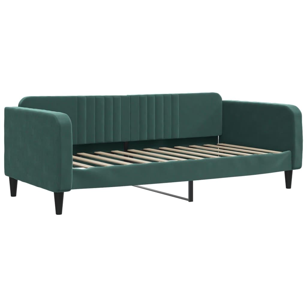 Rozkładane łóżko dzienne, ciemnozielone aksamit, 100 x 200 cm, sofa z funkcją spania 2 w 1 z wytrzymałego metalu i litego drewna, nowoczesne wzornictwo do salonu i sypialni, wszechstronne