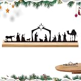 Belen Navidad,Belén Decorativo Creativo De Metal Negro con Base De Madera, Adecuado para Decoración De Mesa Navideña, Decoración De Chimenea (A)