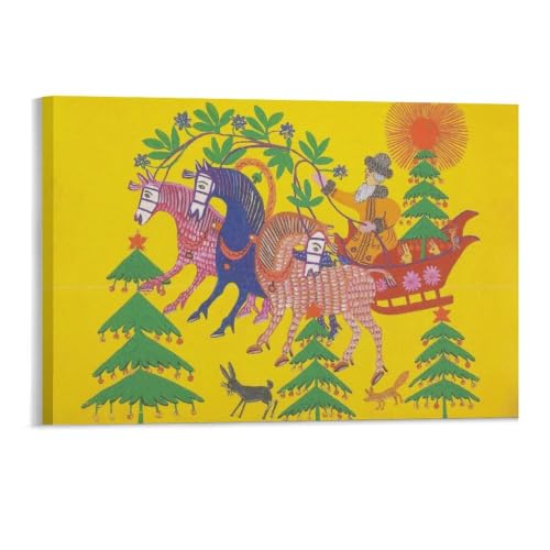 Father Frost Carries The New Year Tree By Maria Prymachenko Poster Canvas Wall Art Picture Prints Hanging Photo Decor Home Artworks 11x17inch(28x43cm)