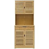 Yardenaler 72' Kitchen Pantry Cabinet Bamboo with Microwave Stand, Freestanding Storage Cabinet with Shelves, Drawers and Doors for Kitchen, Dining Room and Living Room, Natural