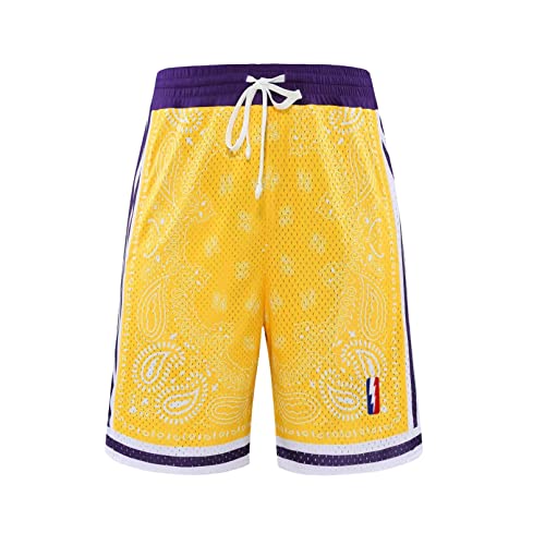 Boomlemon Men's Basketball Shorts Workout Athletic Paisley Shorts Mesh Print Running Short Pants(Yellow M) #TOP1