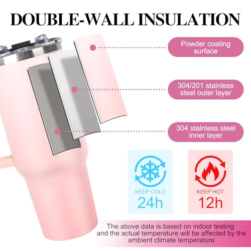 Image of Personalized 40oz Tumbler with Handle, Custom Insulated Tumblers with Name&Birth Flower, Stainless Steel Travel Coffee Mug, Personalized Gifts for Women Men Birthday Fathers Day Mothers Day