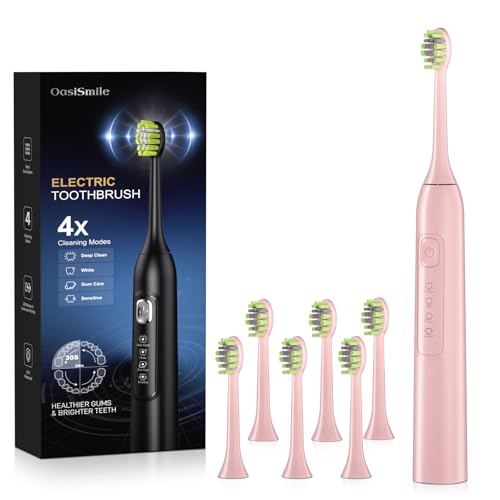 Elektrische Zahnbürste für Erwachsene mit 6 Dupont Bürstenköpfen, 42000 VPM Schallzahnbürste, 4 Putzmodi, 120 Tage ultra-lange Akkulaufzeit, IPX7 Wasserdicht, 2 Minuten Smart Timer (Rosa)