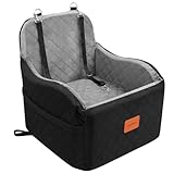 INDYBUD Dog Car Seat for Small & Medium Dogs, Detachable & Washable Booster Seat for Pets Up to 35lbs, Pet Travel Bed with Storage Pockets and Safety Belt (Black/Grey, Medium)