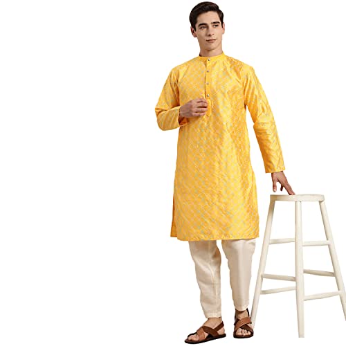 Image of SOJANYA Men's Silk Intricate Multi-Thread Embroidered Long Kurta | Ethnic Wear for Festive & Wedding