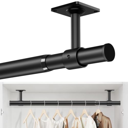 BrFoYu Ceiling Mounted Closet Rods for Hanging Clothes 17-84 Inch, Black by BrFoYu - Used condition - US$23.20