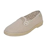 Para casa y calle Zapatilla Doctor Cutillas en Tejido Rejilla con Gomas y Adornos en el Empeine Piso Plano Esponjoso (Beig, Numeric_39)