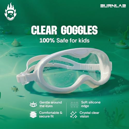 Image of BURNLAB Swimming Goggles for Kids, Clear Vision Pool Goggles for Boys & Girls, Easy Adjustable Strap (white)