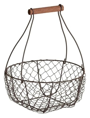 YTUK Farmhouse Wire Egg Basket For Collecting Fresh Eggs With Handles, Round Metal Egg Collecting Basket,Countertop Egg Storage Basket(Small)(Large)