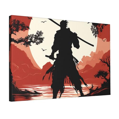 Impression sur toile de samouraï au rendu premium pour décoration de bureau moderne