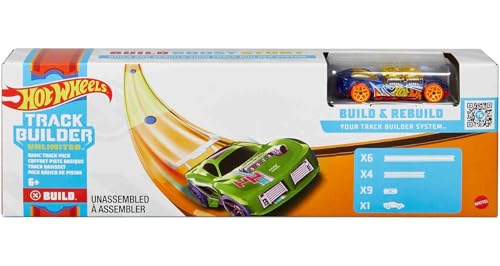 Image of Hot Wheels Starter Pack of Toy Car Tracks, Includes 10 Pieces and 1 Die-Cast Vehicle (Mattel GVG13)