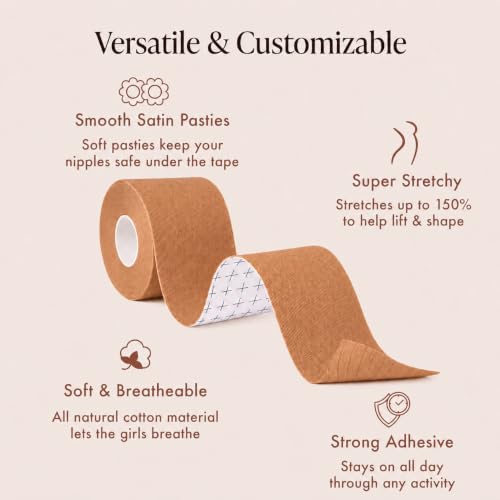 Image of Bare Babe Boob Tape for Breast Lift - Breast Lift Tape - 10 Satin Nipple Pasties - Hypoallergenic Boobtape - Strapless Bra