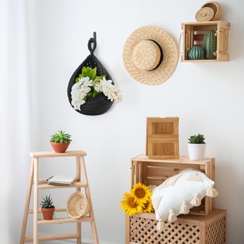 Image of Honeydak 3 Hanging Baskets, Light Grey, White, Grey, Teardrop, Cotton Rope