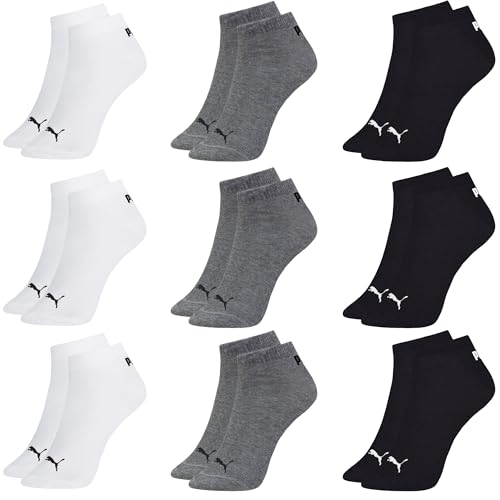 Kit 09 Pares de Meia Puma Soquete Algodão Masculino Adulto | 39-43 | 3 Branca - 3 Cinza - 3 Preta