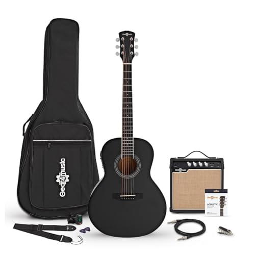 Parlour Electro Acoustic Guitar Black, 15W Acoustic Amp & Accessory Pack