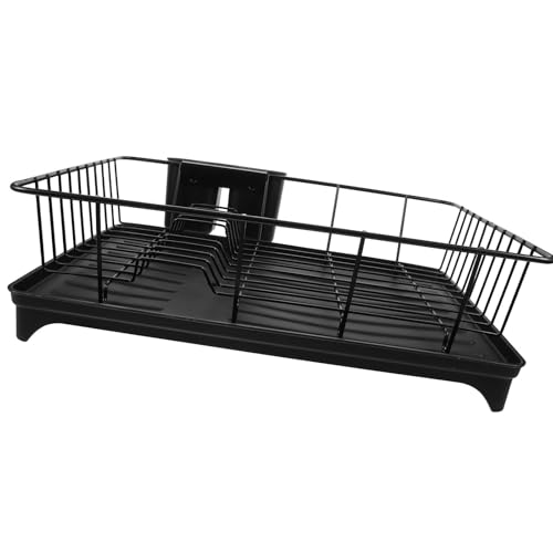 INOOMP Escurridor de Drenaje de Gran Capacidad Platos Negro de Soporte y Bandeja Resistente al Desgaste para Cubiertos Cocina Organizada