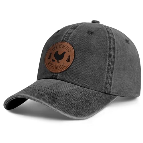 Gorra Trucker con Parche de Cuero y Bordado de Pollo