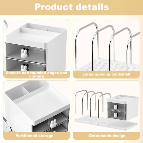 Luxvara Organizador Escritorio, 2 Organizador Cajones, Cajones Almacenaje con 4 Revistero, Multifuncional Portalapices Escritorio para Bolígrafos para Oficina en Casa (Blanco) - imagen 4