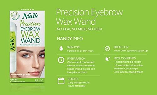Nad's Facial Wax Wand Eyebrow Shaper, Eyebrow Wax Kit, Face Wax, Hypoallergenic, No-heat Formula, Includes Wax Pen 6g, 10 Reusable Cotton Strips, 4 Pre-wax Wipes
