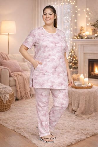 Image of RYSH Women's All-Over Printed Cotton Plus Size Longline T-Shirt with Pockets