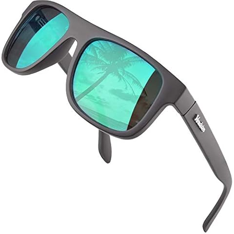 Verdster Mirrored Polarized Sunglasses for Men & Women - Trendy & Stylish Black Shades - Comes With Hardcase & Accessories (Black/Green), Large (14cm) Cover