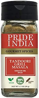 Pride of India – Tandoori Grill Masala – Blend of Exotic & Gourmet Spices – Ideal for Vegetable, Meat & Chicken Cooking – GMO Free – Easy to Use - 1.7 oz. Small Dual Sifter Bottle