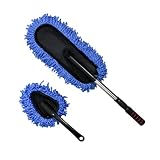 Sylvil 2 PCS Microfiber Car Duster, Scratch Free Auto Exterior Interior Large Dusting Cleaning Brush, Multipurpose Vehicle Dust Cleaner with Extendable Handle, Car Accessories (Blue)