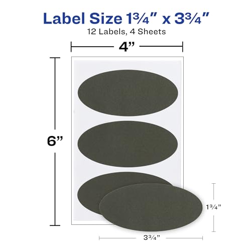 Avery Etiquetas para quadro-negro, etiquetas ovais de 4,4 cm x 9,5 cm, pretas, não imprimíveis, 12 e