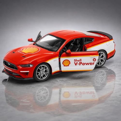 Image of Wizplex CCA Ford Mustang GT 2018 Shell V-Power 1:34 Scale Officially Licensed Die Cast Metal Car - Pull Back with Openable Doors, Light & Sound, Collectible Showpiece for Kids 3+