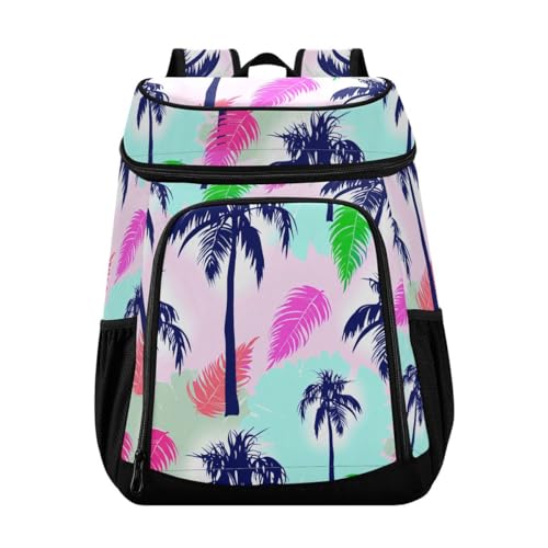 Palm Tree Blue Cooler Backpack Leakproof Insulated Lunch Cooler Bag 30 Cans Camping Backpacks for Picnic Road Trip Beach