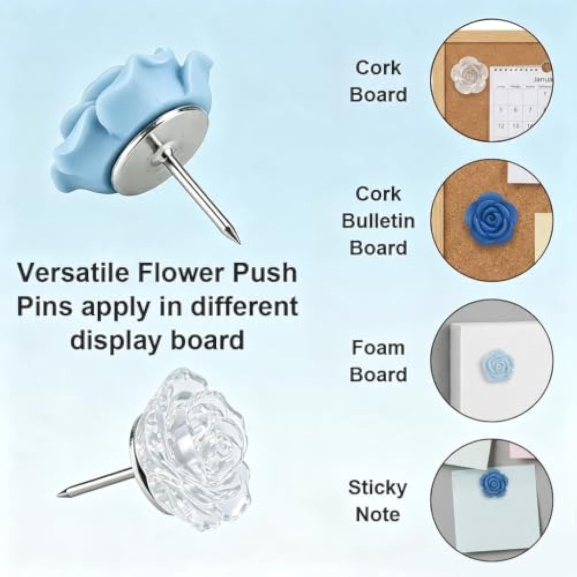 30 Pcs Floral Push Pins Resin Rose Decorative Thumb Tacks