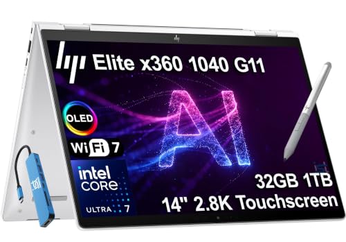 Image of HP Elite x360 1040 G11, 14 inch 2-in-1 Laptop, Ultra 7 155H, 32GB DDR5, 1TB SSD | 3K QHD+OLED Touchscreen w /Pen, HP EliteBook Business AI PC, Intel vPro, Thunderbolt 4, Long Battery Life, IST HUB, Win 11 Pro