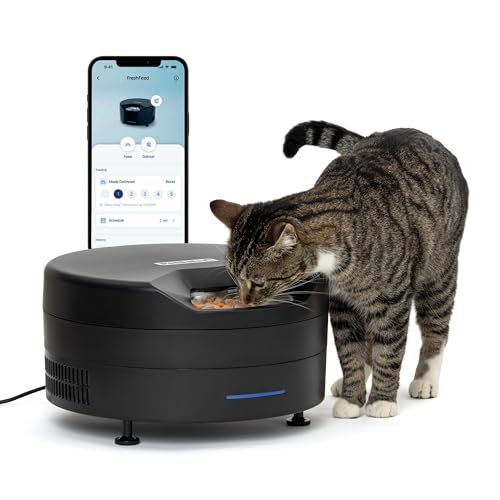 PetSafe FreshFeed Refrigerated Pet Feeder Automatic Wet Food Feeder for Cats & Small Dogs App Control 6 Fresh Meals Stainless Steel Inserts Black
