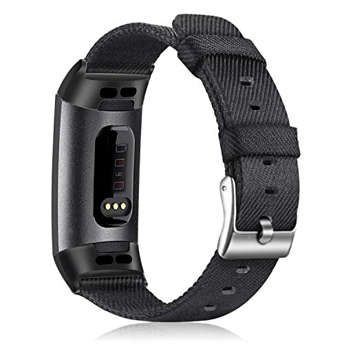 Fintie Woven Bands Compatible with Fitbit Charge 4 / Fitbit Charge 3, Soft Nylon Fabric Adjustable Sport Wrist Band Replacement Strap Compatible with Charge 3 SE Fitness Activity Tracker, Black