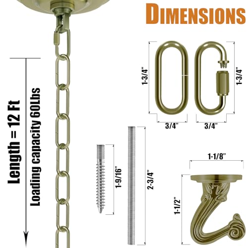 Image of 12 Ft Heavy Duty Hanging Chain Kit (Bronze) | with Connection Locks & Swag Ceiling Hooks for Lighting Fixture, Pendant, Lantern, Swag Lamp, Plant Basket, Bird Feeder
