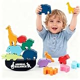 Montessori Wooden Blocks Stacking Toys for Kids, Animal Balance Game for Toddler, Fine Motor Skill Toys for 3 4 5 6 7 Year Old