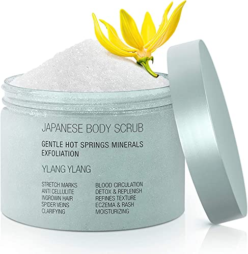 Onsen Secret Exfoliating Body Scrub, Dead Sea Salt With Natural Japanese Hot Spring Minerals, Coconut Oil, Jojoba Oil, Japanese Body Scrub For Women, (Ylang-Ylang) #TOP15