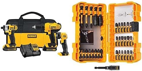 DEWALT 20V MAX Power Tool Combo Kit, 3-Tool, 2 Batteries and Charger Included (DCK340C2) + Impact Driver Bit Set, 35-Piece (DWA2NGFT35IR)
