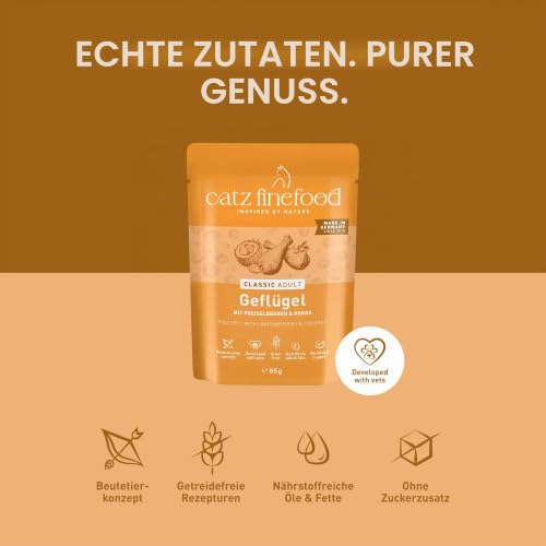 catz finefood Classic Geflügel Katzenfutter nass, 24 x 85g Pouch