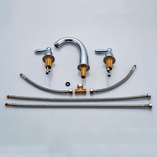 Grifo de baño 3 hoyos con dos manijas para lavabo elegante 5
